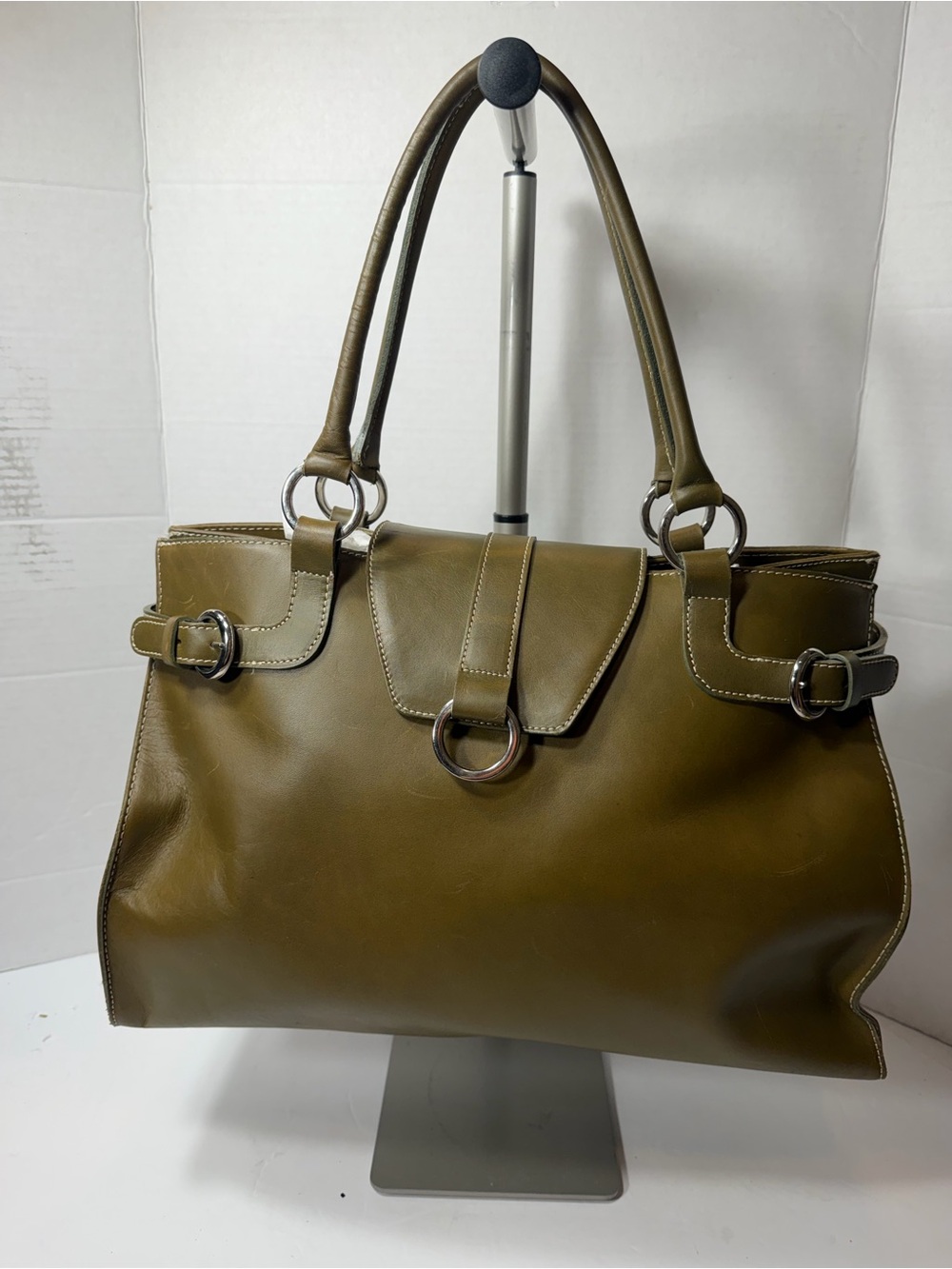 Brand new Vintage GUIA'S Olive Green Genuine Leather Satchel Bag Made In Italy